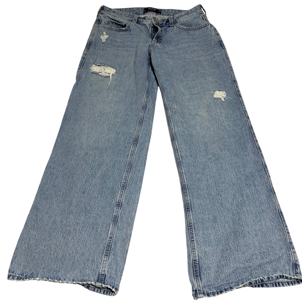 Hollister Low-Rise Baggy Jeans Womens 6R 28 Inseam Light Blue Distressed Ripped